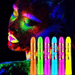 6 Pcs Glow in The Black Light Body Face Paint UV Crayons Fluorescent Body Paints for Adults Party Halloween Face Painting Kit 240118