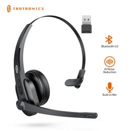 Headphones TaoTronics SoundLiberty 41 Ver5.0 Bluetooth Mic Headset Wireless AI Noise Cancelling Headphones with USB Dongle For Call Centre