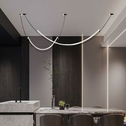 Modern LED Ceiling Chandelier for Dining Room Living Room Kitchen Bar Nordic Minimalist Linear Pendant Light Indoor Lighting