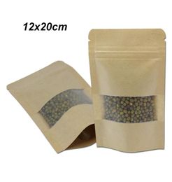 12x20cm Stand Up Matte Kraft Paper Pouches for Drie Fruits Nuts with Clear Window Self Sealing Doypack Food Storage Zipper Packagi3992276
