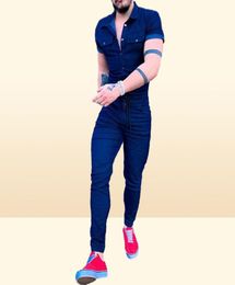 Men039s Jeans Denim Jumpsuit For Men Overalls Romper Fashion Streetwear One Piece Slim Fit Short Sleeve Playsuits Joggers Male 8669791