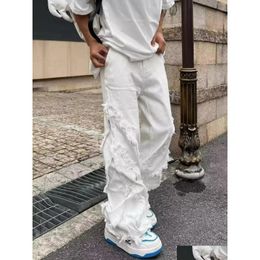 Womens Jeans American Style Erosion Damage Edge Street Mens Harajuku Hip Hop Dance Straight White Y2K Clothing 231102 Drop Delivery Ap Dhbyn