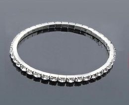 Cheap Silver Plated Bridal Bracelet Bling Bling 1 Row Rhinestone Bridal Accessories Women Prom Evening Wedding Party Jewelry Stret3357442