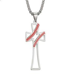 whole flat hollowcarved Titanium Sport Accessories Stainless Steel Baseball Cross Women and Men Bible Verse Necklace Christia1252425