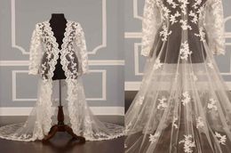 2019 Lace Bridal Jackets Long Sleeves Bridal Coat Sweep Train Wedding Capes Wraps Bolero Jacket Wedding Dress Wraps Shrugs Sal3783227