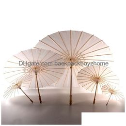 Umbrellas 50Pcs Bridal Wedding Parasols White Paper Beauty Items Chinese Mini Craft Umbrella Diameter 20/30/40/60/84Cm Drop Delivery Dhqg9