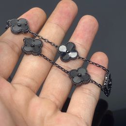 Designer High Version Of Lucky Four-leaf Clover Bracelet Double-sided Bracelet Black Laser Men And Women Party Gift Anniversary