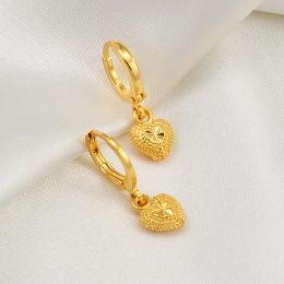 Mini Small Size Heart Stud Earrings Women Girls Kids 14k Yellow Gold Jewelry Birthday Party African Arab Ornaments