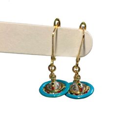 Satellite Earring Designer Women Top Quality With Box Charm Empress Dowager Western Enamel Tridimensional Planet Female Fashion UFO Enamel Orb Earrings