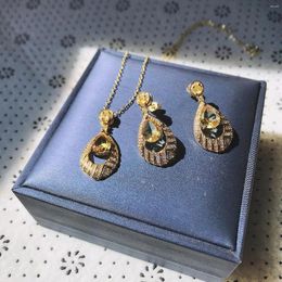 Necklace Earrings Set Lihua Fashion Star Street Shoot The Same Plated 18k Gold Water Drop Long Design Cold Air Pendant