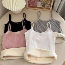 Camisoles & Tanks Women Velvet Vest Plush Winter Thickened Unwear Solid Thermal Underwear Camisole Warm Sling Top Bottoming Clothing 2024