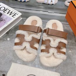 Winter Slipper Fashion Lazy Letter Flat Bottom Wool Slippers Hotel Casual Slipper Women Designer Shoes Sexy Lady Cartoon Plush Slippers Flops Size 35-41 With Box