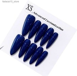 False Nails Emmabeauty Handmade Press On Nails with Luxury and Versatile StyleExquisite Long Dark Blue Almond Shape Reusable.No.1553 Q240122