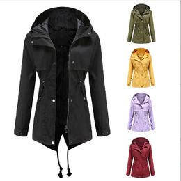 Wholesale New Women Fashion Waterproof Windbreak Jacket Spring Autumn Casual Ladies Slim Coat Long Sleeve Hooded Jackets S-3XL