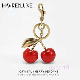 Lanyards Keychains Lanyards Handbag pendant keychain women's exquisite Internet famous crystal Cherry car accessories high grade 231025 GKFN