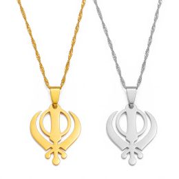 Sikhism Necklace Pendant Sikh Khanda 14k Gold Jewelry Golden Color Necklaces India Pakistan Malaysia Punjab Religious