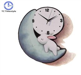 Wall Clocks Kids Clock Cartoon Painted Cute Moon Watch Kid039s Mute Bedroom Children039s Room Kindergarten Fashion2684896