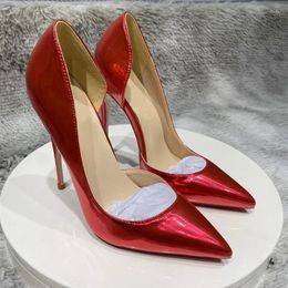 Dress Shoes Women Side Cut D'Orsay Pointy Toe High Heel Wedding Party Elegant Ladies Stiletto Glossy Red Blue Purple