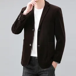 Men's Suits Autumn 2024 Business Striped Suit High Quality Men Plus Fat Size Corduroy Solid Colour Leisure Fashion Coat