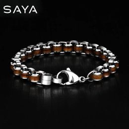 Bracelets Men Fashion Bracelets Tungsten Carbide Links Chain Bracelets Inlay Natrual Wood Length 18.5/19.5/20.5cm,Free Shipping