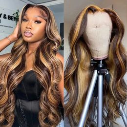 30 40 Inch Coloured Highlight Body Wave 13x6 Lace Front Human Hair Wigs Honey Blonde 250% 13x4 Water Wave Frontal Wig for Women