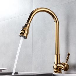 Kitchen Faucets Modern Faucet Luxury Brass Gold Rotatable Mixer Tap Single Sharp Handle Hole &Cold Water