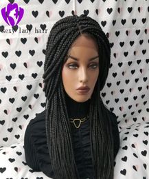 part fully Hand Braided Full Lace front Braided Wig natural box braids synthetic lace frontal wig Bleached knots with baby ha3856720