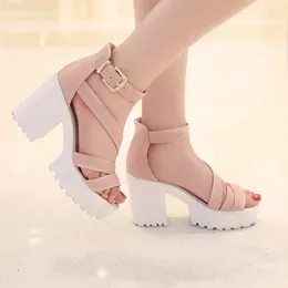 Size Big Women Summer Sandals 2024 Platform Female Thick Heel High Heels Peep Toe Shoes Sandalias Plataforma 9935 38 S 742 S