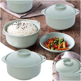 Bowls Green Instant Noodle Bowl Cereal Soup With Lid For Noodles Student Tableware Drop Delivery Home Garden Kitchen Dining Bar Dinner Dhav5