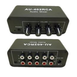 Amplifier AU402RCA 12V Stereo Audio Mixed Distributor Signal Selector switcher 4 Input 2 output RCA Volume Controls Headphones Amplifier