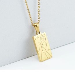 Necklaces Rectangle Pendant Necklace for Men Women Custom Letter Words Personalised Engraved Logo Symbols 18k Gold Plated Jewellery Choker