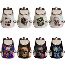 Bags High Capacity Book Bag Fashion College Students School Bagpack Halloween Gift Floral Skull Print Backpack Women Drawstring Bags