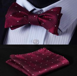 Whole Dot Burgundy Groom Wear Plaid Groom Ties With Kerchief Different Colour Men Suit Decoration3496833