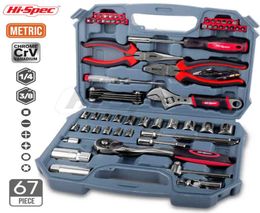 HiSpec 67pc Car Repair Tool Kit Set 14 38 Auto Mechanical Tools Metric DIY Hand Tools Socket Screwdriver Set Plier in Box H22051999121