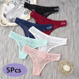 Sexy Set Sexy Set 5PCS Set Lace Sexy G-String Thongs Transparent Womens Panties Solid Colour Female Low Waist Bow Underpants Lingerie Intimates C240410