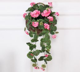 Artificial Begonia flower rattan Wedding decoration Silk Ivy basket flower wall Hanging Vine Garland balcony Party el decoratio9905271