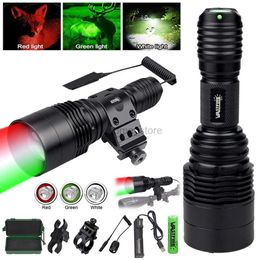 Flashlights Tactical Red+Green+White Flashlight XPE LED Torch Powerful Night Hunting Light with Rifle Scope Mount Power by 18650 Battery 240122