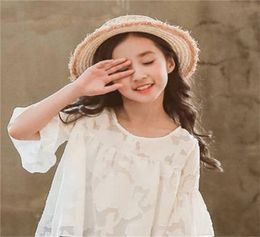 Girls Summer Blouse Teenage School Girls Tops and Blouses Cotton White Shirt for Girl Solid Red Shirts Children Clothing 586 Y27426649