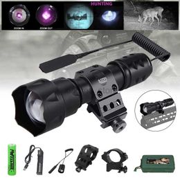Flashlights 200 Yards IR Flashlight 940nm Night Vision Zoomable Torch Outdoor LED Tactical Hunting Torch+18650+Charger+Mount+Switch+Box 240122