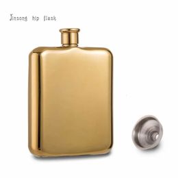 High Quality 14K Gold Plated Stainless Steel Hip Flask 6 OZ with free funnel Food Degree 240122