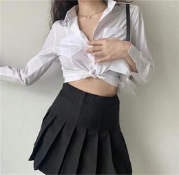 Women's Blouses Korean Tops Long Sleeve White Crop Shirt For Women Spring Summer Slim Button Up Blouse Woman Streetwear Turn Down Collar
