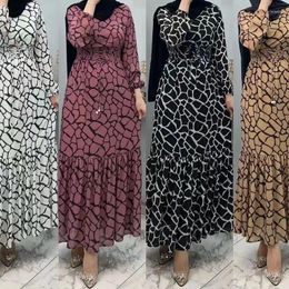 Ethnic Clothing Modest Eid Print Muslim Dress For Women Ramadan Caftan Arabic Abaya Dubai Islam Clothes Turkish Evening Party Dresses Hijab