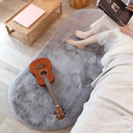 Teppiche Nachahmung Kaninchenhaar Teppich Oval Für Kinder Schlafzimmer Nachttisch Matte Warme Einfarbig Sofa Bereich Teppich Weiche Plüsch Kinder Krabbeln Pad