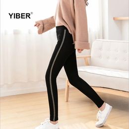 Capris Autumn Winter Cotton Veet Leggings Women High Waist Sexy Side Stripes Sporting Fiess High Elasticity Warm Thick Leggings