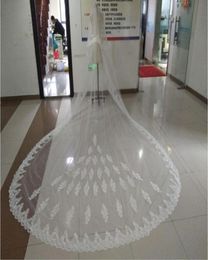 In Stock Wedding Veils Real Image Lace Appliques Two Layers Bridal Veils with Blusher Face 345 Meters Long Wedding Veil Customiz9040293