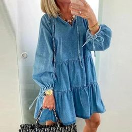 Casual Dresses Women Oversized Lantern Long Sleeve Ruffle Loose Mini Dress White Elegant Ladies A-Line Summer Vestidos