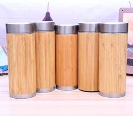 Bamboo Tumbler Stainless Steel Water Bottles Vacuum Insulated Coffee Travel Mug with Tea Infuser Strainer 16oz wooden bottle7653429