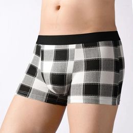 Underpants 4Pcs Men's Boxer Shorts Cotton Plaid Print Underwear Men Sexy Classic Boxers Breathable Mens