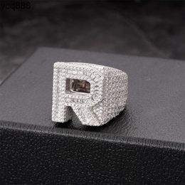 Hiphop Fashion Iced Out Baguette Diamond Brass Chunky 925 Sterling Silver Name 26 Letter Moissanite Ring