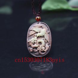 Pendants Jade Dragon Phoenix Pendant Necklace Natural Jadeite Chinese HandCarved Gemstone Fashion Jewellery Charm Amulet Gifts Men Women